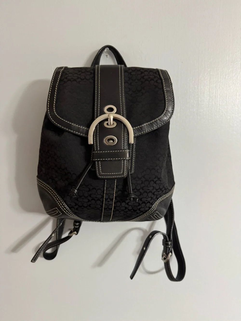 Coach Soho Black Signature Drawstring Mini Backpack